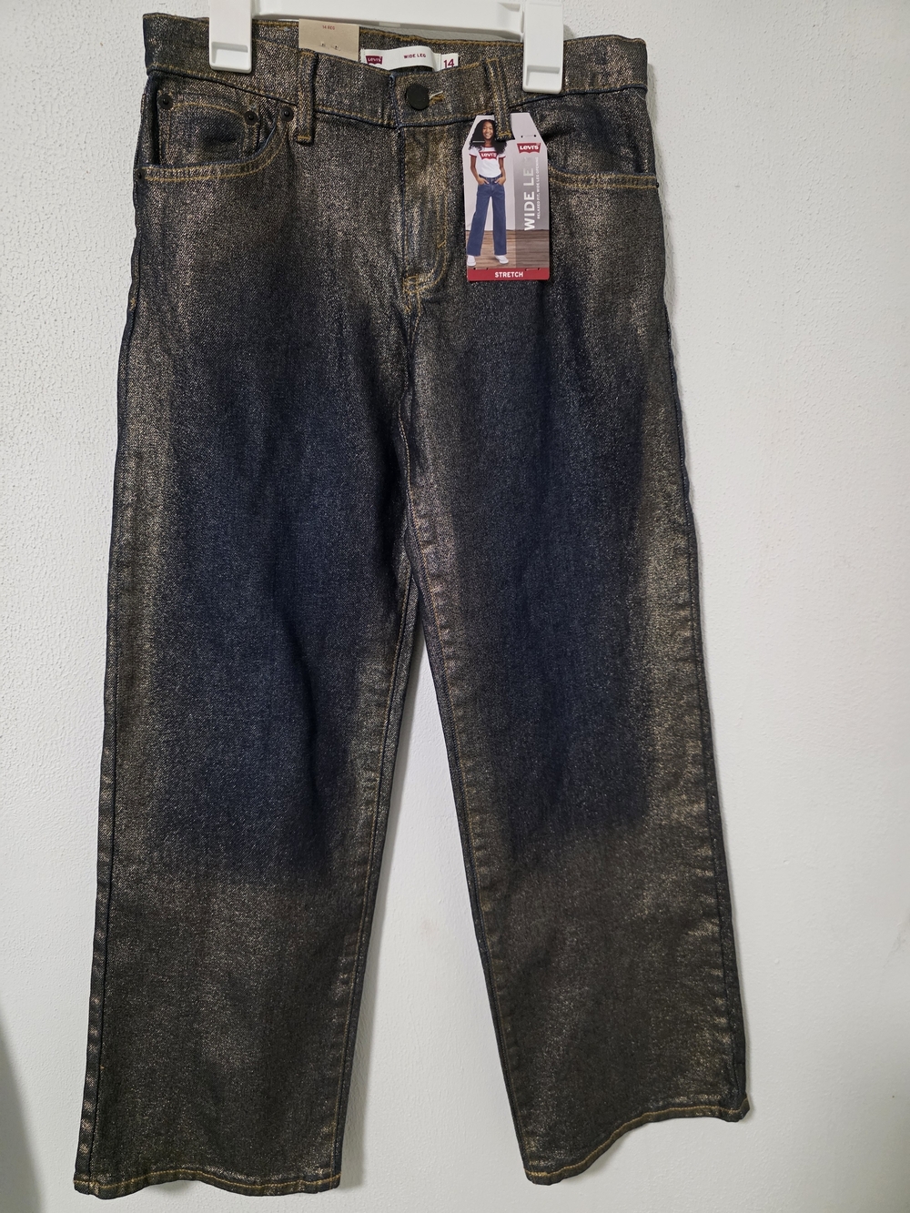 Levi's Girl Metallic Black Jeans - Stretch Wide-Leg